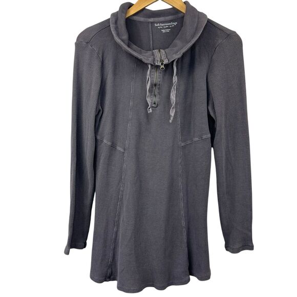 Soft Surroundings Gray Thermal Waffle Knit Cowl Neck Tunic Top Size PM - Picture 1 of 12